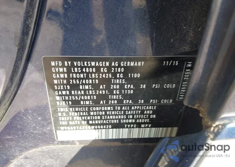 2016 Volkswagen Tiguan R-Line from USA, damaged, VIN WVGAV7AX5GW060420